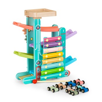 Wooden track slide + 6 cars + xylophone ECOTOYS