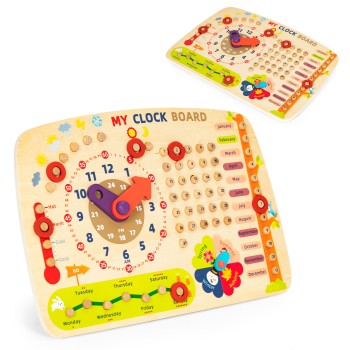 Wooden manipulation board for children, calendar clock ECOTOYS