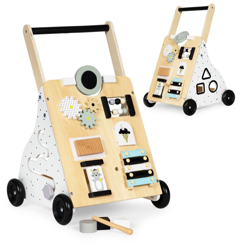 Wooden walker pusher educational stroller for children