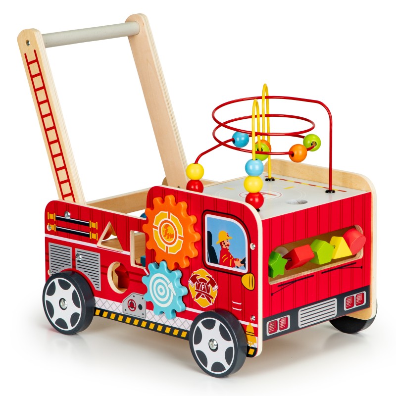 Educational wooden pusher with blocks for children - Fire Department