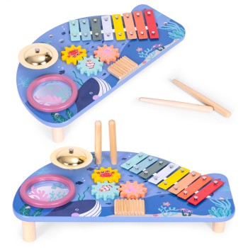 Musical Instrument Table with Xylophone, Cymbal, Tambourine, and Shaker, Sea Theme ECOTOYS