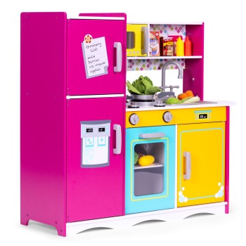 Large Wooden Play Kitchen for Kids Colorful with Opening Fridge, Oven, Microwave ECOTOYS
