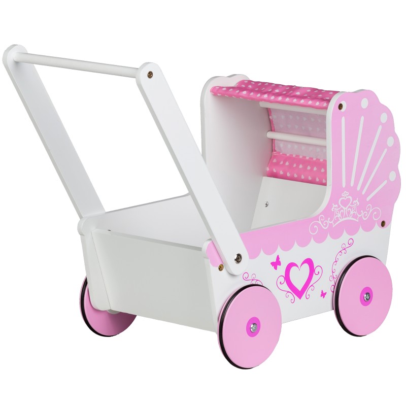 Wooden doll stroller with canopy Ecotoys