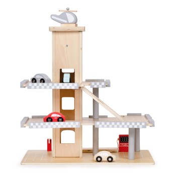 Large wooden track garage parking with elevator + cars ECOTOYS