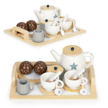 Wooden tea set, jug, cups, 16 elements ECOTOYS