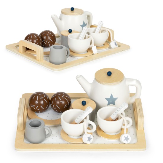 Wooden tea set, jug, cups, 16 elements ECOTOYS Wooden tea set, jug, cups, 16 elements ECOTOYS