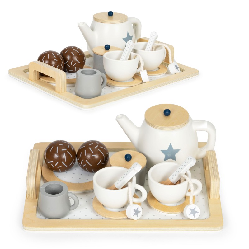 Wooden tea set, jug, cups, 16 elements ECOTOYS