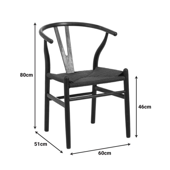 Καρέκλα Wishbone pakoworld rubberwood-σχοινί σε φυσική απόχρωση 50x51x80εκ