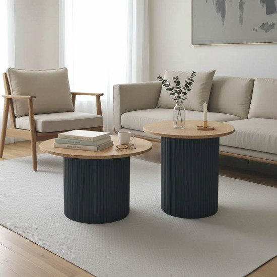 Tραπέζια σαλονιού Dovel pakoworld mdf σετ 2τεμ. sonoma-μαύρο Tραπέζια σαλονιού Dovel pakoworld mdf σετ 2τεμ. sonoma-μαύρο
