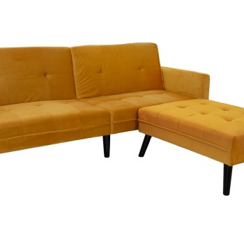 Καναπές γωνία-κρεβάτι με υποπόδιο Dream pakoworld κίτρινο βελούδο 209x157x80εκ