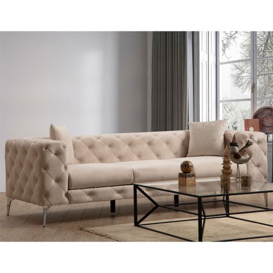 Καναπές 3θέσιος PWF-0579 pakoworld τύπου Chesterfield ύφασμα εκρού 237x90x73εκ Καναπές 3θέσιος PWF-0579 pakoworld τύπου Chesterfield ύφασμα εκρού 237x90x73εκ