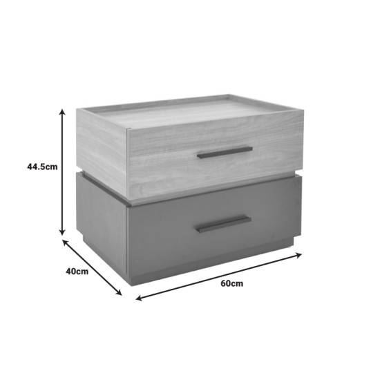 Κομοδίνο Sonlen pakoworld mdf σε sonoma-ανθρακί απόχρωση 60x40x44.5εκ Κομοδίνο Sonlen pakoworld mdf σε sonoma-ανθρακί απόχρωση 60x40x44.5εκ