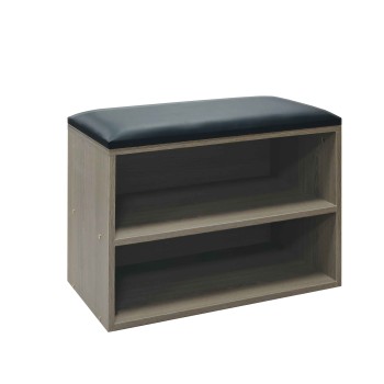 Παπουτσοθήκη-Σκαμπό Kiana pakoworld 4 ζεύγων με μαξιλάρι σε γκρι-oak απόχρωση 60x32x44εκ