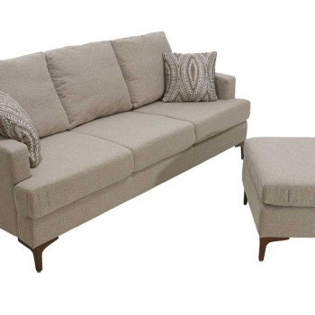 Γωνιακός καναπές με σκαμπό Slim pakoworld υφασμάτινος χρώμα μπεζ με μαξιλάρια 185x140x70εκ