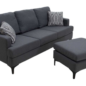 Γωνιακός καναπές με σκαμπό Slim pakoworld υφασμάτινος χρώμα ανθρακί με μαξιλάρια 185x140x70εκ