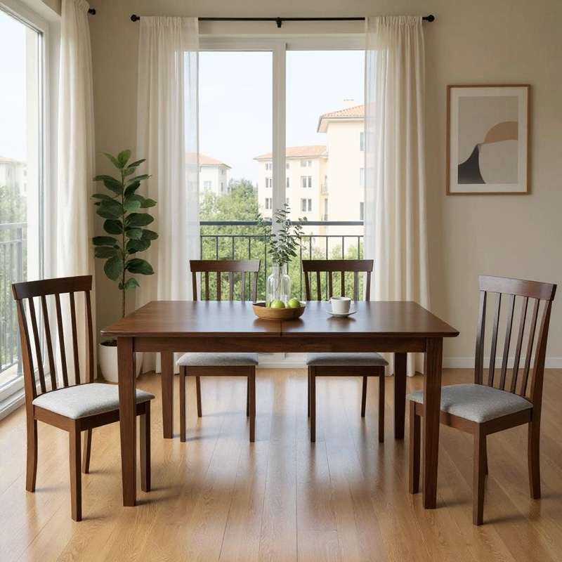 Tραπεζαρία επεκτεινόμενη Mabor-Houston pakoworld ξύλο σε καρυδί απόχρωση 120-150x80x73,8εκ