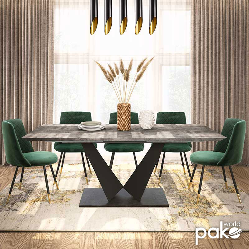 Τραπέζι Gordon pakoworld επεκτεινόμενο γκρι cement lpl - πόδι μαύρο μέταλλο 160-200x90x75εκ