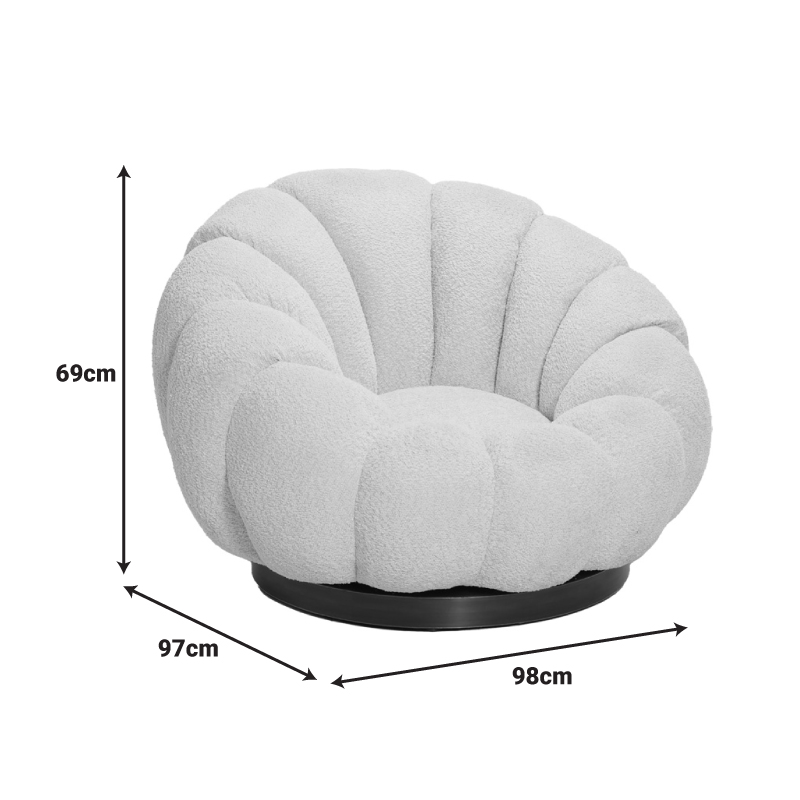 Πολυθρόνα περιστρεφόμενη Nester pakoworld μπουκλέ ύφασμα σε μπεζ απόχρωση 98x97x69εκ