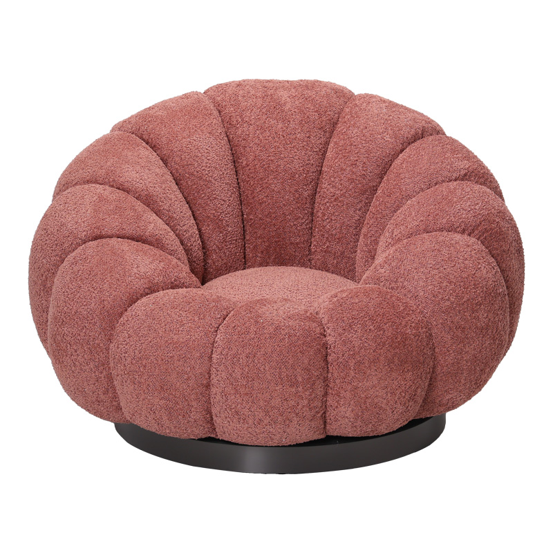 Πολυθρόνα περιστρεφόμενη με σκαμπό Nester pakoworld μπουκλέ ύφασμα σε απόχρωση σάπιο μήλο 98x97x69εκ