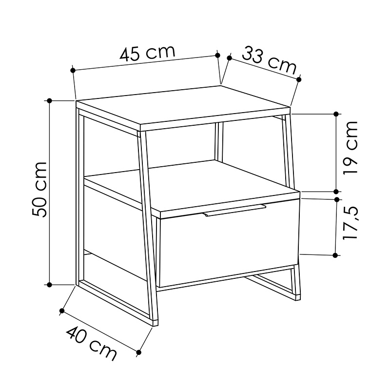 Κομοδίνο Johana pakoworld μαύρο-εκρού 45x40x50εκ