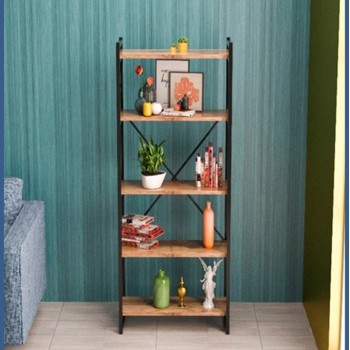 Βιβλιοθήκη Baker pakoworld καρυδί-μαύρο 66x34x180εκ