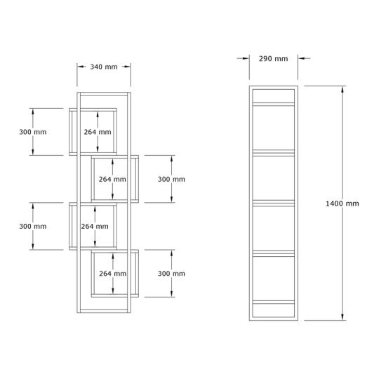 Βιβλιοθήκη Gridur pakoworld σε σκούρο καρυδί απόχρωση 44x29x140εκ