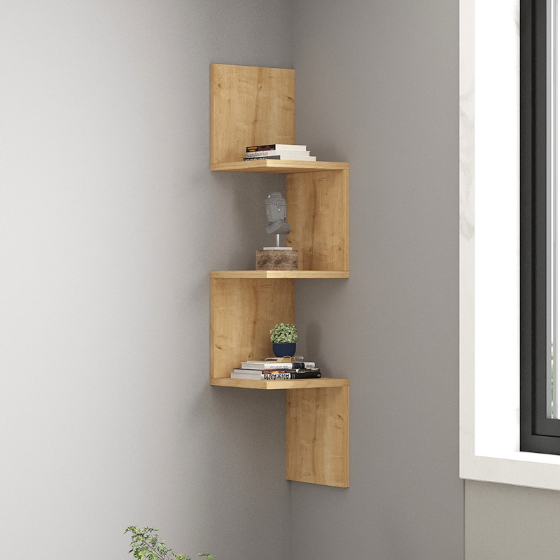 Ραφιέρα γωνιακή τοίχου Insta pakoworld σε oakί απόχρωση 25x25x105,5εκ