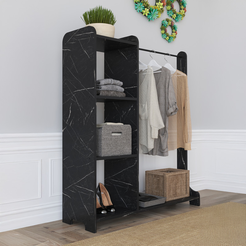 Έπιπλο εισόδου Renesme pakoworld σε μαύρο με όψη μαρμάρου 106x45x128εκ