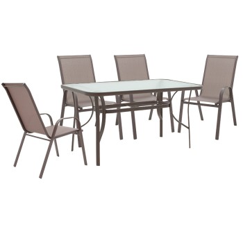 Τραπεζαρία Ensure-Calan pakoworld σετ 5τεμ μέταλλο-γυαλί καφέ 140x80x70εκ