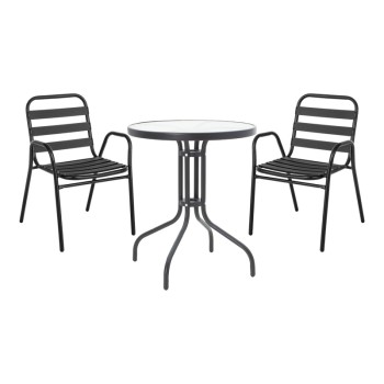 Τραπεζαρία Watson-Sussie pakoworld σετ 3τεμ μέταλλο μαύρο-γυαλί Φ60x70εκ