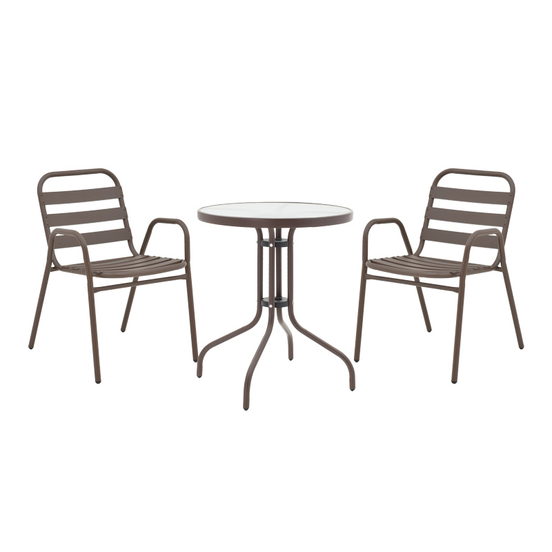 Τραπεζαρία Watson-Sussie pakoworld σετ 3τεμ μέταλλο καφέ-γυαλί Φ60x70εκ