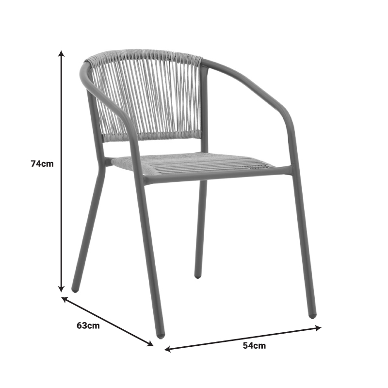 Tραπεζαρία Watson-Lindaria pakoworld σετ 3τεμ μέταλλο ανθρακί-γυαλί Φ60x70εκ