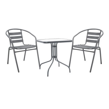 Τραπεζαρία Watson-Tade pakoworld 3τεμ μέταλλο ανθρακί-γυαλί 70x70x70εκ