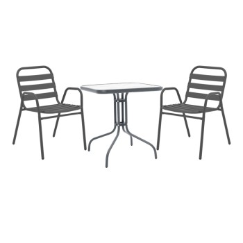 Τραπεζαρία Watson-Sussie pakoworld 3τεμ μέταλλο ανθρακί-γυαλί 70x70x70εκ