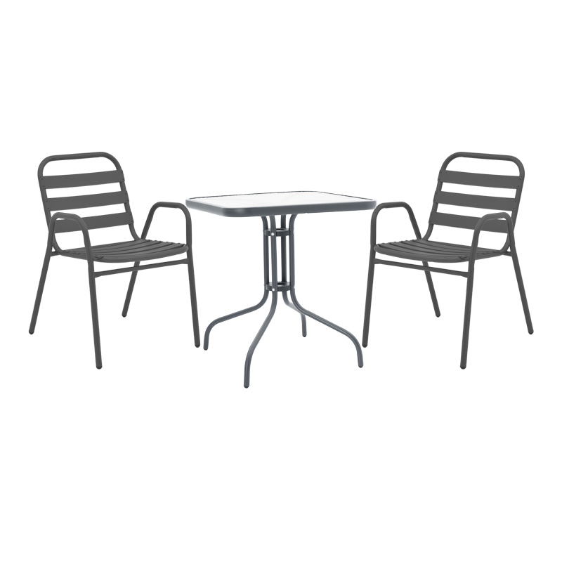 Τραπεζαρία Watson-Sussie pakoworld 3τεμ μέταλλο ανθρακί-γυαλί 70x70x70εκ