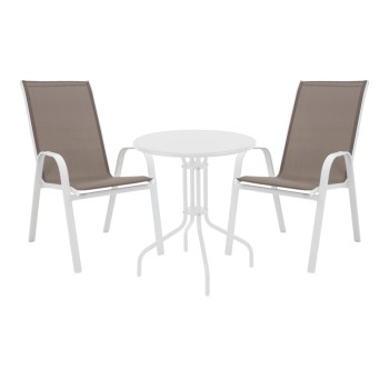 Τραπεζαρία Vergo-Calan pakoworld 3τεμ λευκό μέταλλο Φ60x70εκ