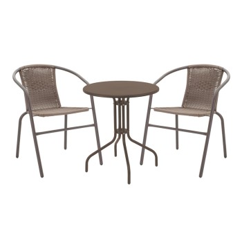 Τραπεζαρία Vergo-Obbi pakoworld 3τεμ καφέ μέταλλο Φ60x70εκ