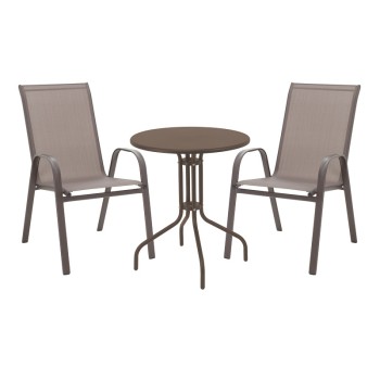 Τραπεζαρία Vergo-Calan pakoworld σετ 3τεμ καφέ μέταλλο Φ60x70εκ