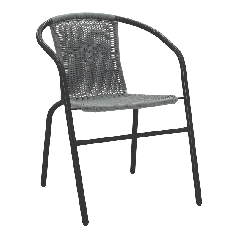 Τραπεζαρία Valor-Obbi pakoworld σετ 5τεμ μέταλλο μαύρο-γυαλί-pe γκρι 110x60x70εκ