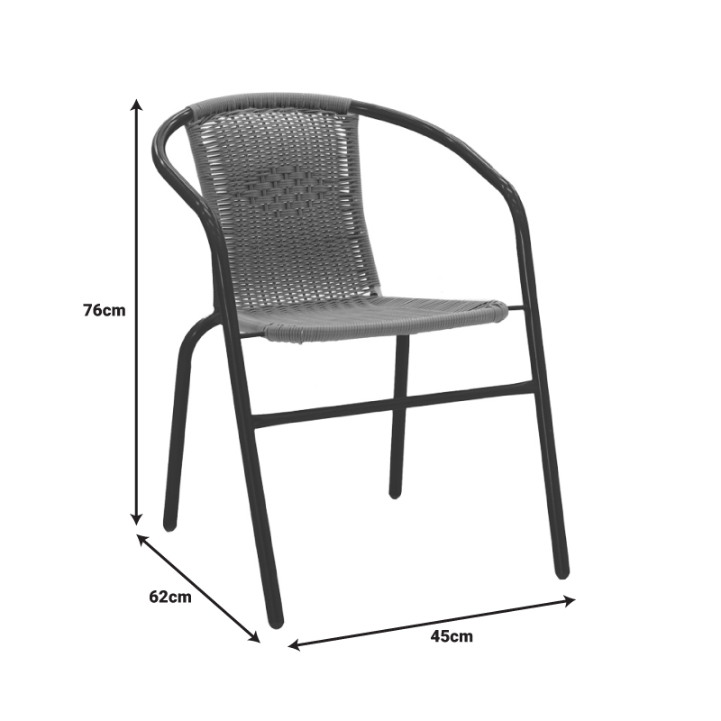 Τραπεζαρία Valor-Obbi pakoworld σετ 5τεμ μέταλλο μαύρο-γυαλί-pe γκρι 110x60x70εκ