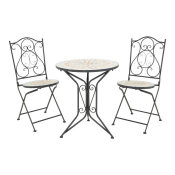 Τραπεζαρία Sellis pakoworld σετ 3τεμ μωσαικό-μέταλλο μαύρο