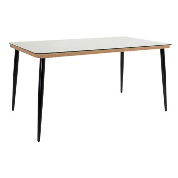 Τραπεζαρία Naoki σετ 7 τεμ pakoworld μέταλλο μαύρο-pe φυσικό-γυαλί 160x90x78εκ