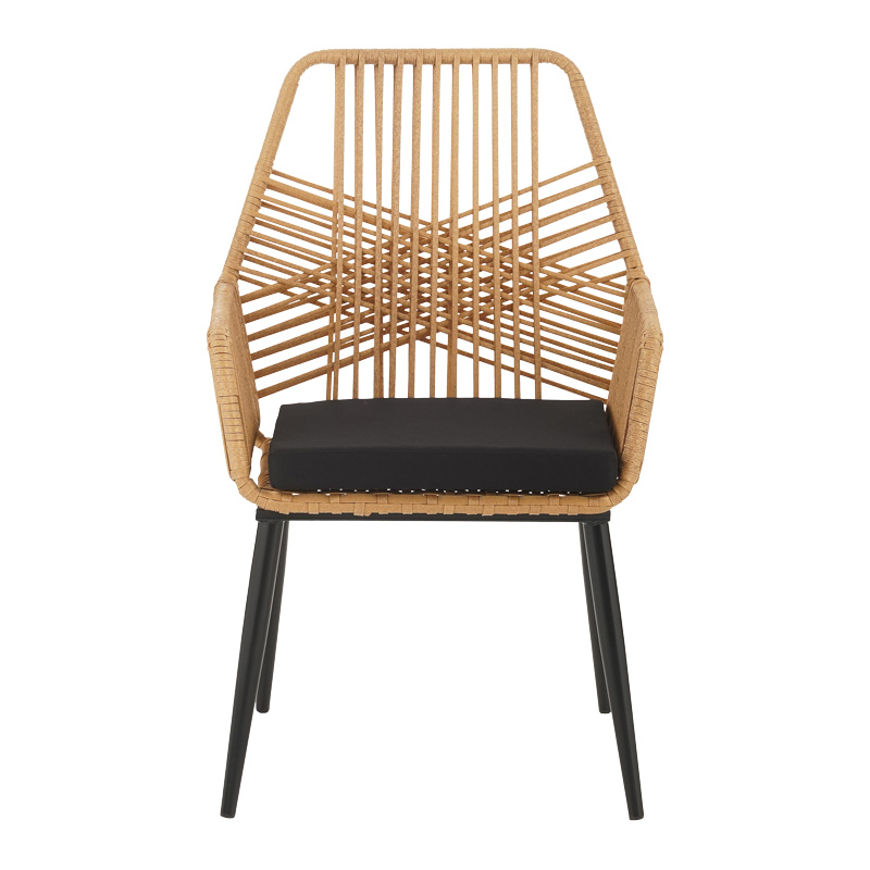 Τραπεζαρία Naoki-Tanish σετ 3 τεμ pakoworld μέταλλο μαύρο-pe φυσικό-γυαλί 80x80x78εκ