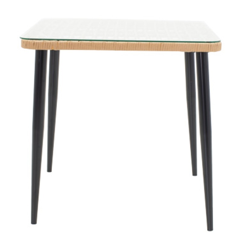 Τραπεζαρία Naoki-Tanish σετ 3 τεμ pakoworld μέταλλο μαύρο-pe φυσικό-γυαλί 80x80x78εκ