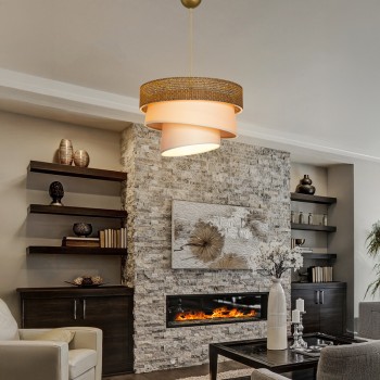 Φωτιστικό οροφής μονόφωτο Tazma pakoworld ύφασμα σε καφέ και κρεμ απόχρωση Φ38x65εκ