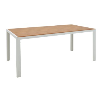 Τραπεζαρία Zacreta- Nares σετ 5τεμ pakoworld λευκό αλουμίνιο και plywood σε φυσικό χρώμα 180x90x72.5εκ