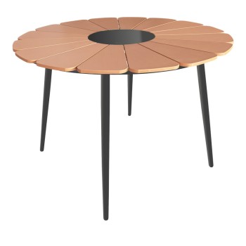 Τραπεζαρία Pinap-Dashiell σετ 5τεμ pakoworld μαύρο αλουμίνιο και plywood σε φυσική απόχρωση Φ110x74εκ