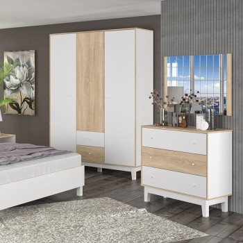 Ντουλάπα Awell pakoworld τρίφυλλη sonoma-λευκό 153.5x54.5x216εκ