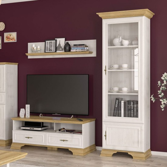 Βιτρίνα Jaden pakoworld golden oak-λευκό antique 70,5x43x197,5εκ Βιτρίνα Jaden pakoworld golden oak-λευκό antique 70,5x43x197,5εκ