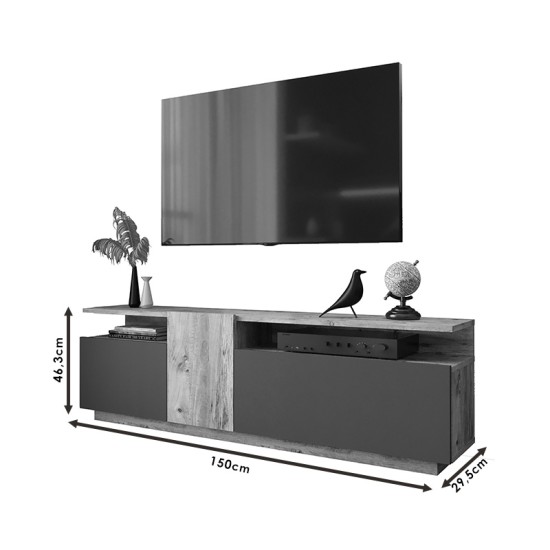 Έπιπλο τηλεόρασης Elana pakoworld sonoma-ανθρακί 150x29.5x46.3εκ Έπιπλο τηλεόρασης Elana pakoworld sonoma-ανθρακί 150x29.5x46.3εκ
